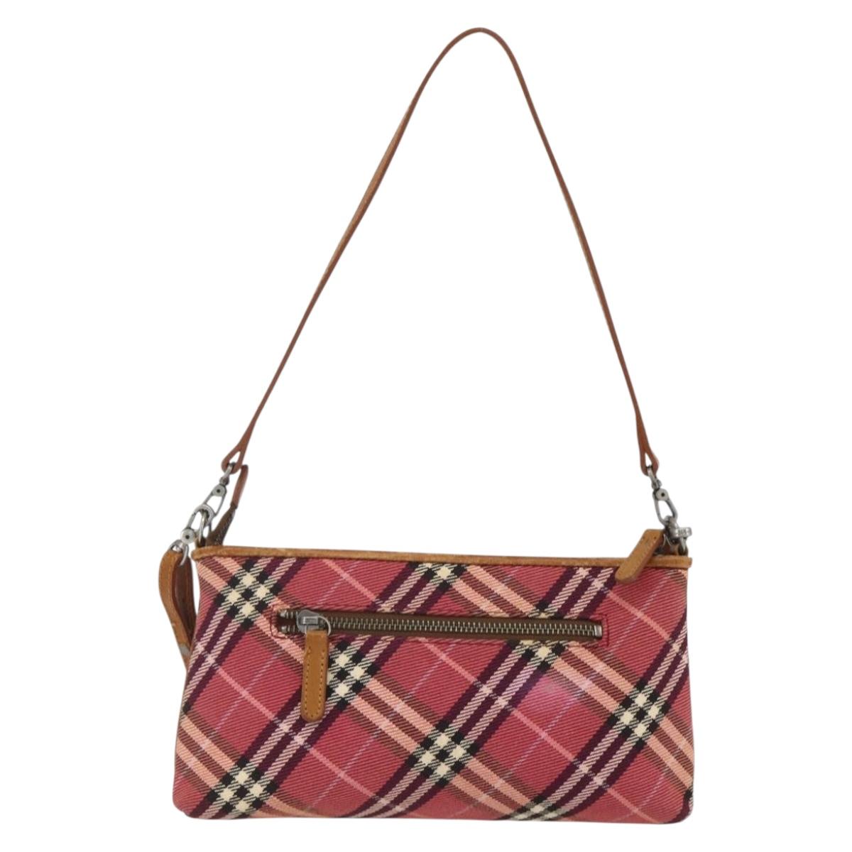 BURBERRY Nova Check Blue Label Shoulder Pouch Canvas 2way Beige Auth 155413
