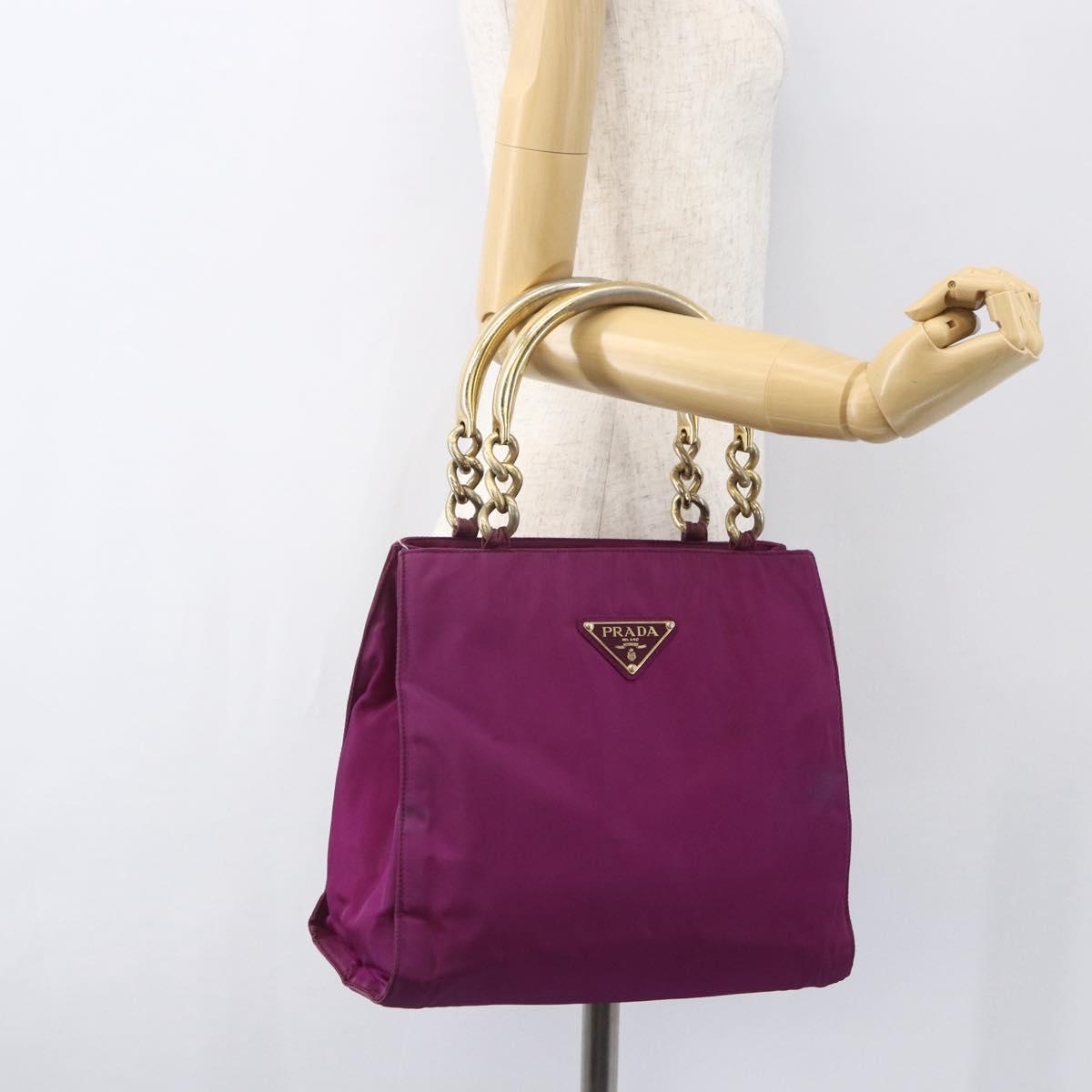 PRADA Hand Bag Nylon Metal Purple Gold Auth 155416