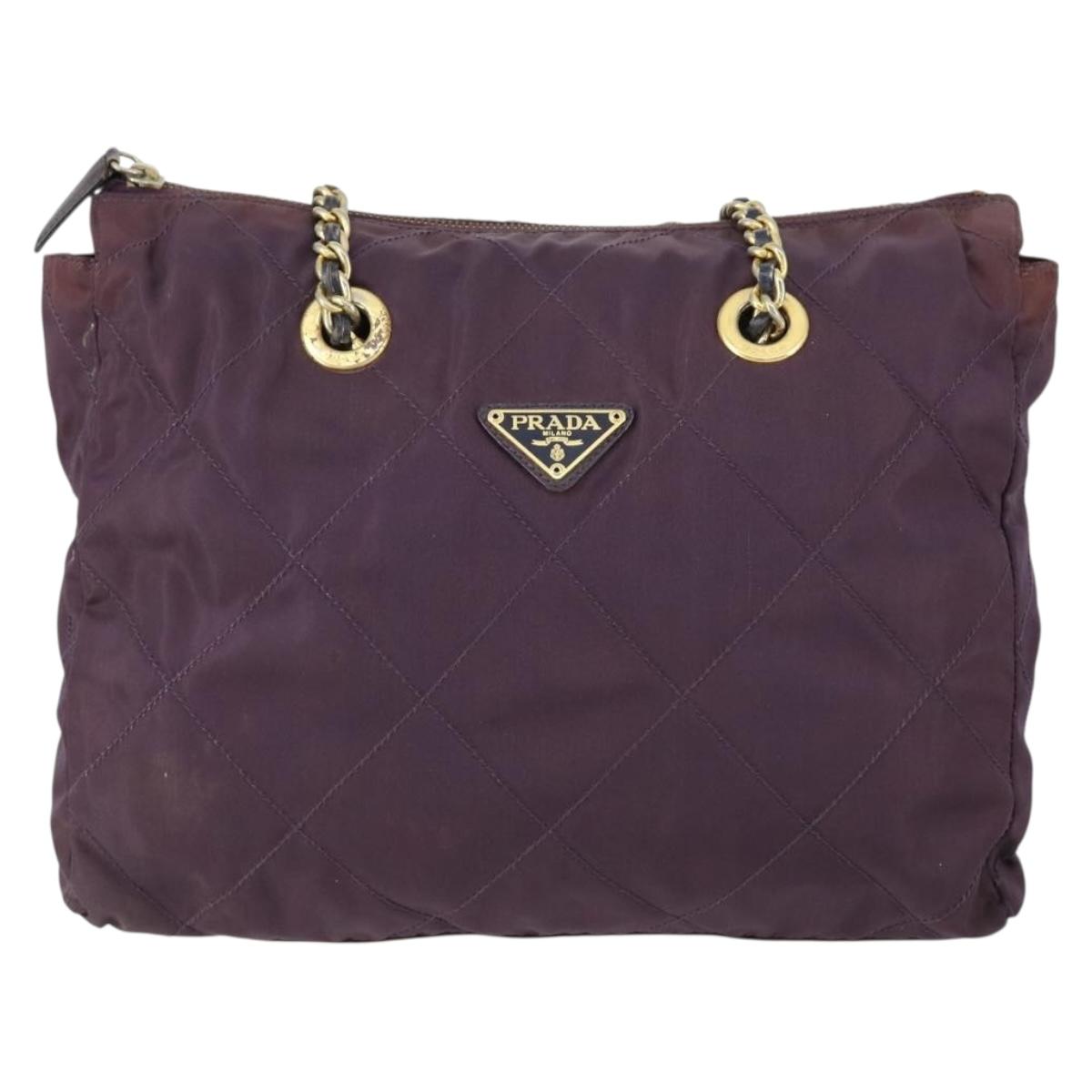 PRADA Chain Shoulder Bag Nylon Purple Gold Auth 155418