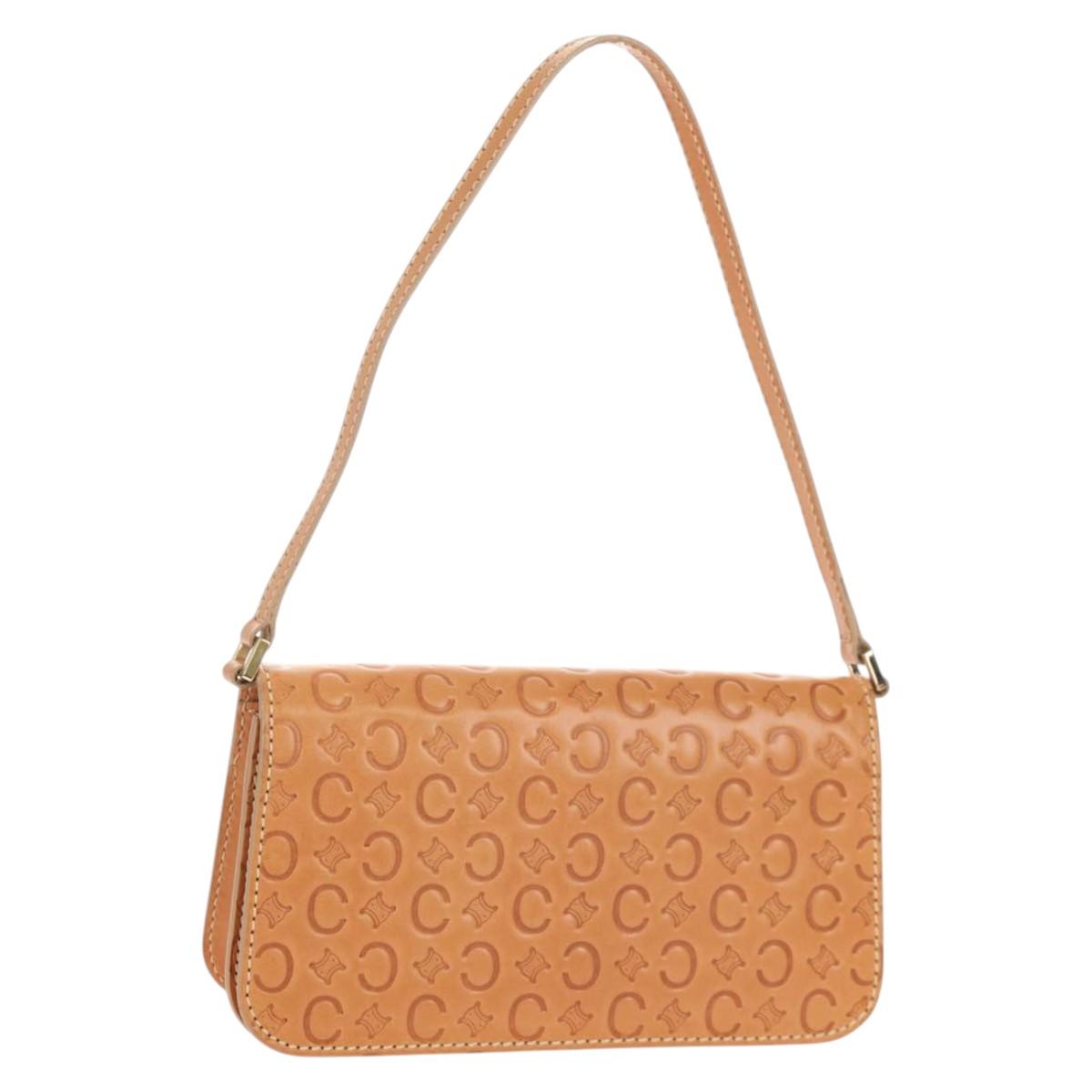 CELINE C Macadam Canvas Accessory Pouch Beige Gold Auth 155457V
