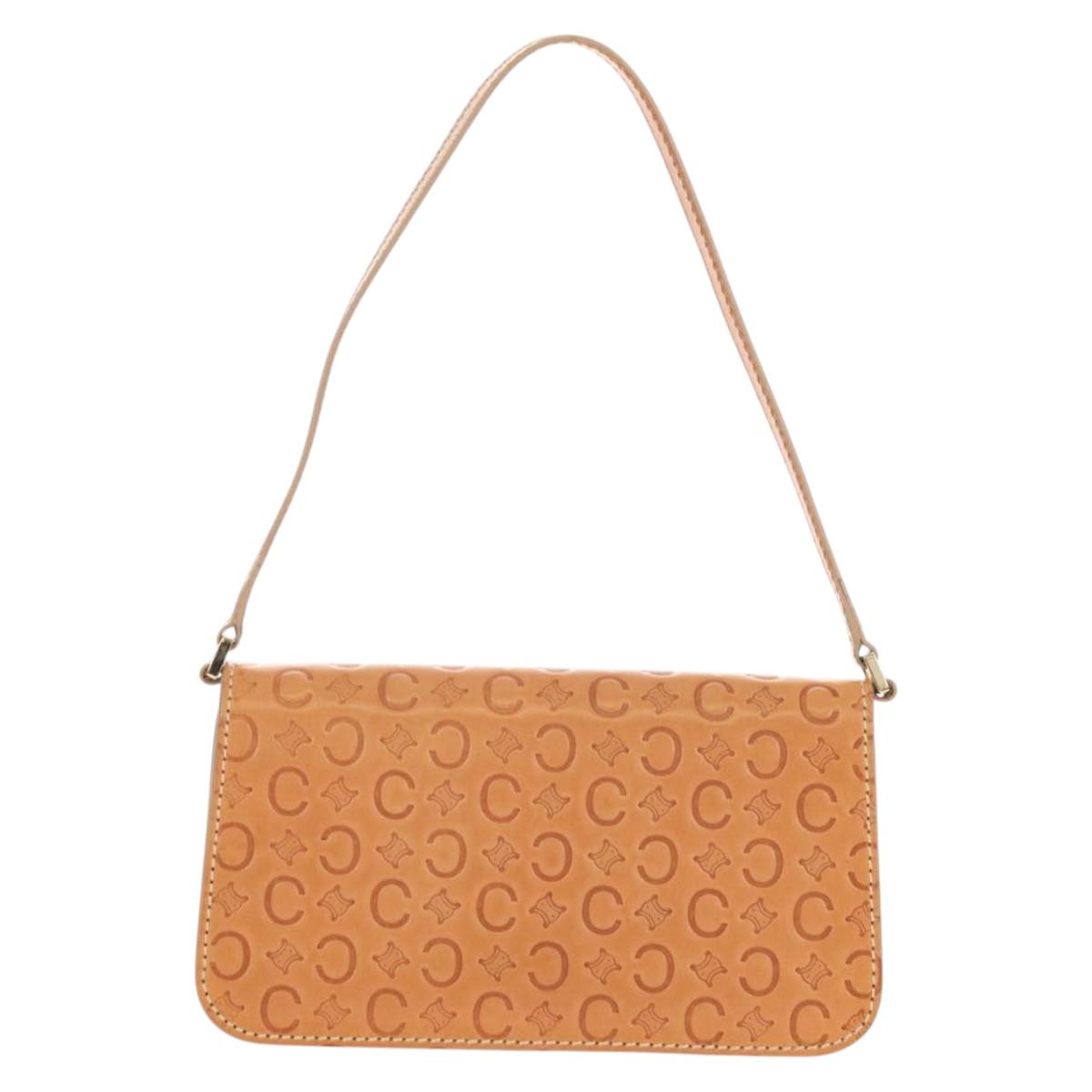 CELINE C Macadam Canvas Accessory Pouch Beige Gold Auth 155457V
