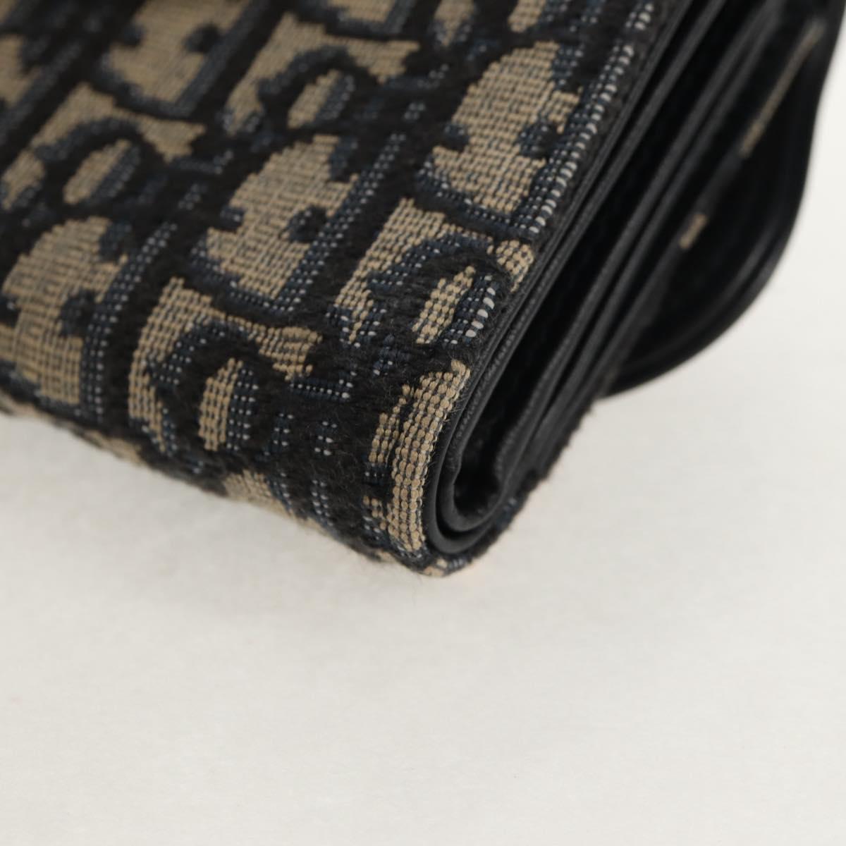 Christian Dior Trotter Canvas Oblique Wallet Navy Gold Auth 155462M