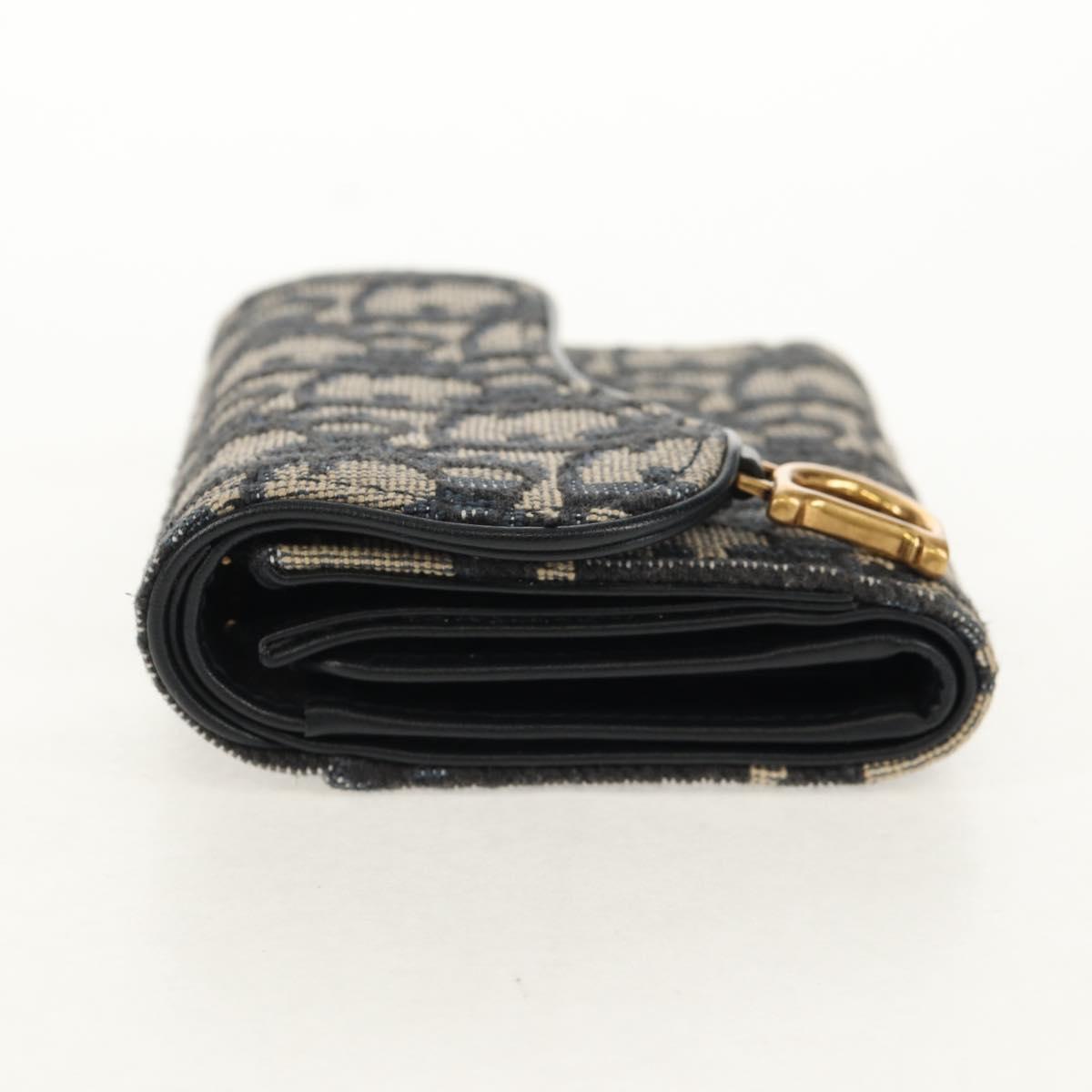 Christian Dior Trotter Canvas Oblique Wallet Navy Gold Auth 155462M