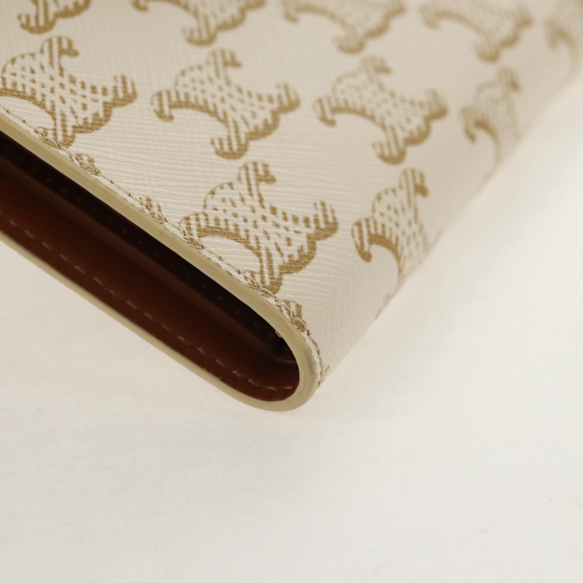 CELINE Triomphe Compact Wallet PVC White Gold Auth 155467M
