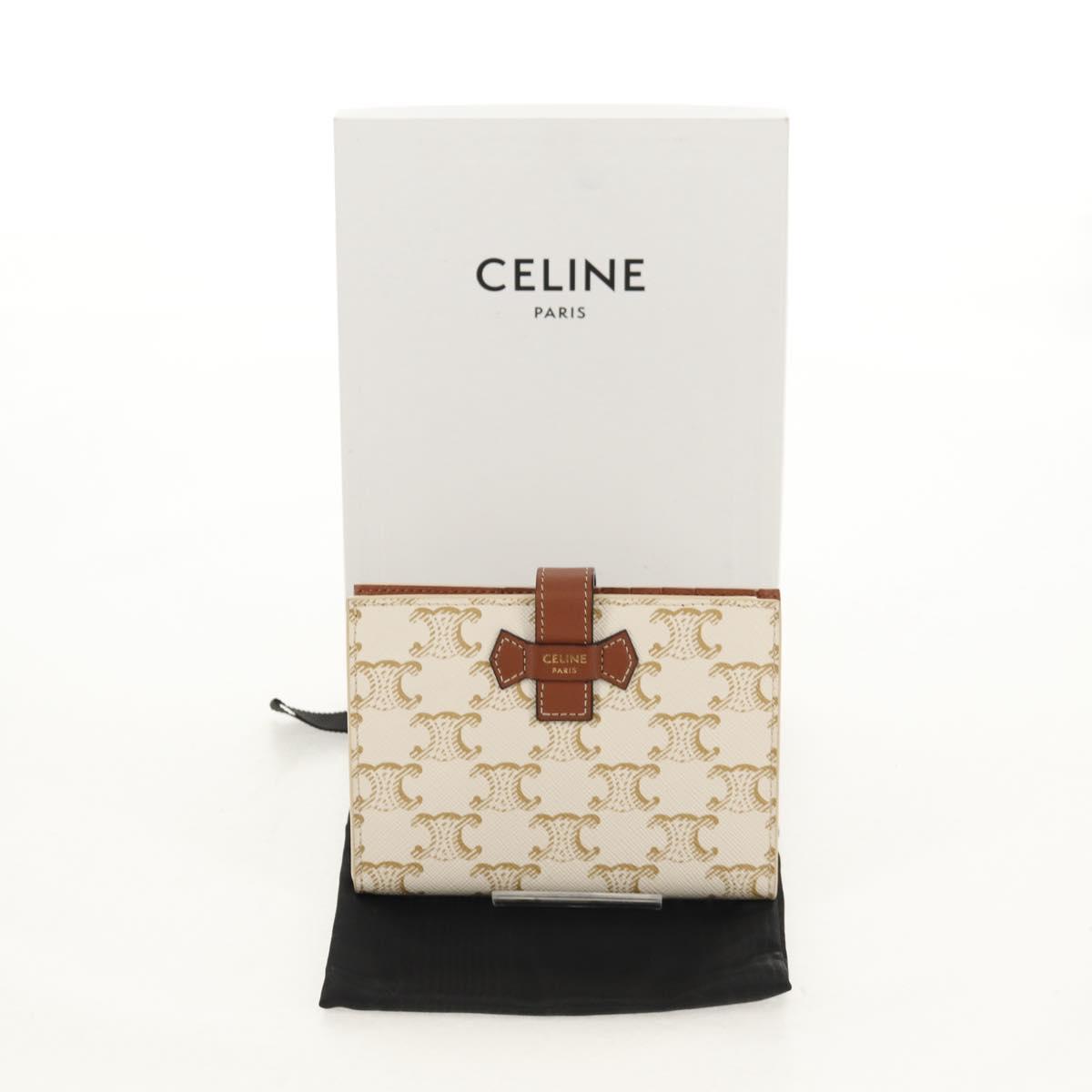CELINE Triomphe Compact Wallet PVC White Gold Auth 155467M