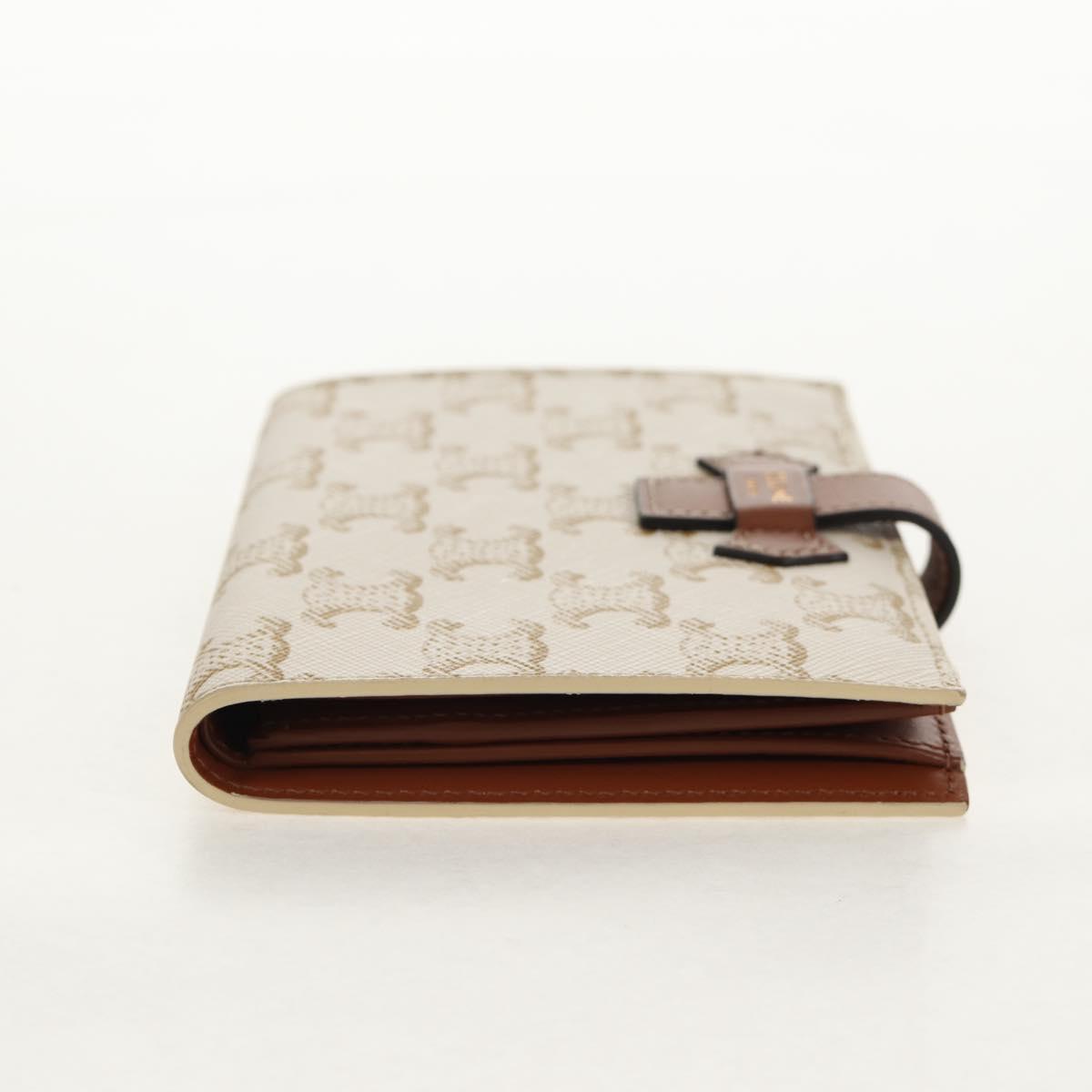 CELINE Triomphe Compact Wallet PVC White Gold Auth 155467M