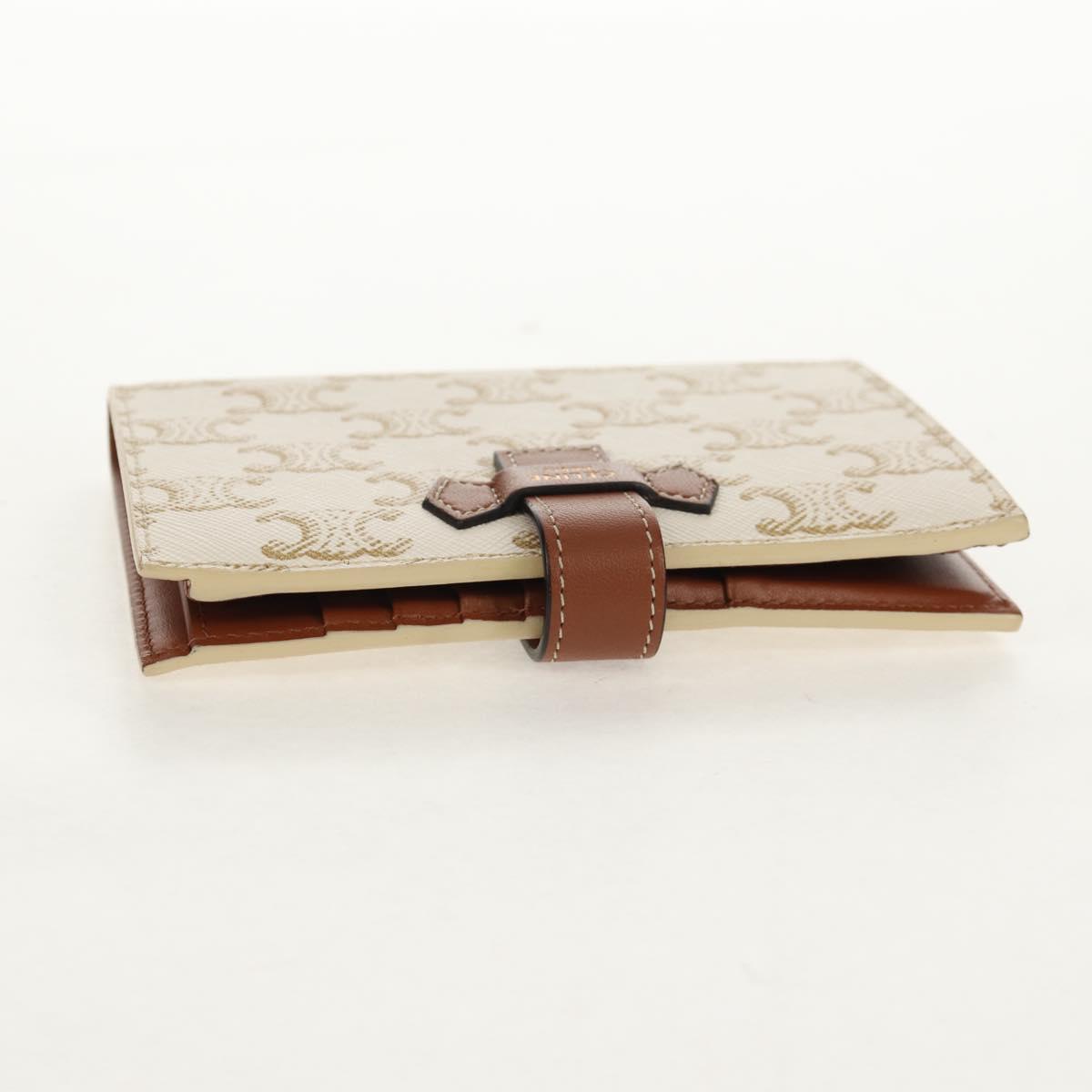 CELINE Triomphe Compact Wallet PVC White Gold Auth 155467M