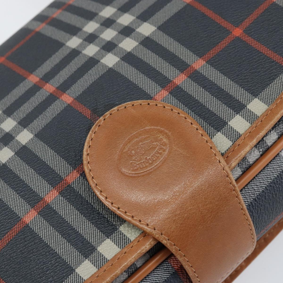 Burberrys Nova Check Shoulder Bag PVC Navy Gold Auth 155468