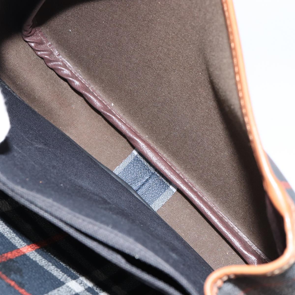 Burberrys Nova Check Shoulder Bag PVC Navy Gold Auth 155468