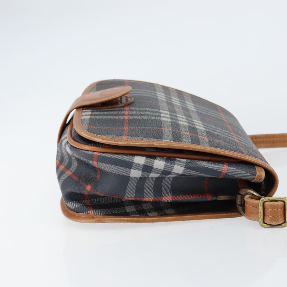 Burberrys Nova Check Shoulder Bag PVC Navy Gold Auth 155468