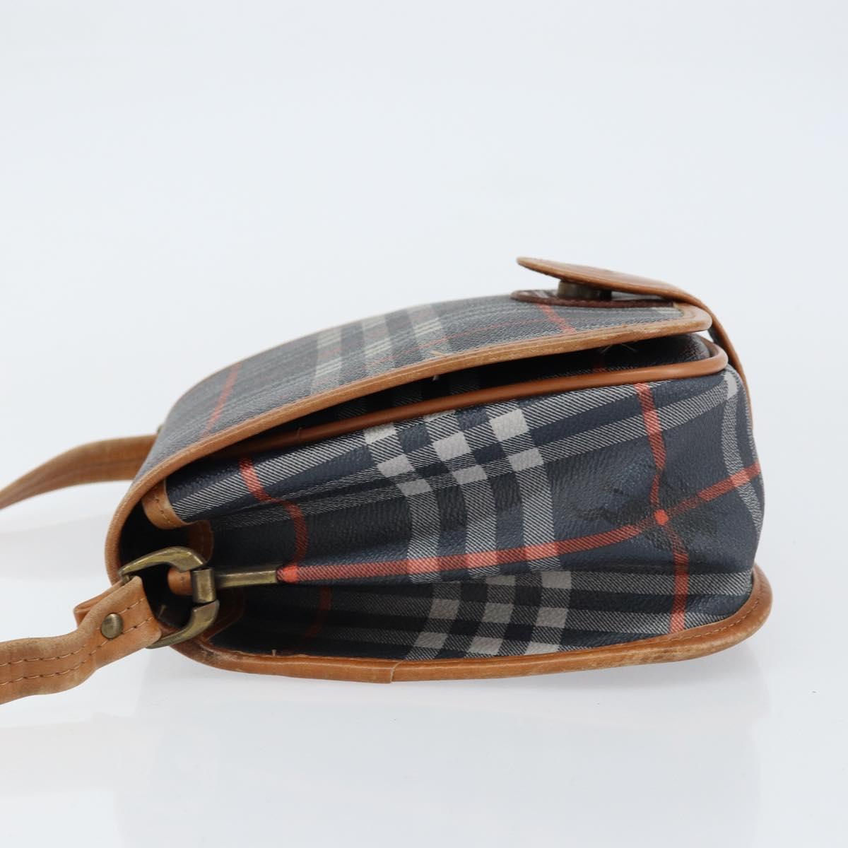 Burberrys Nova Check Shoulder Bag PVC Navy Gold Auth 155468