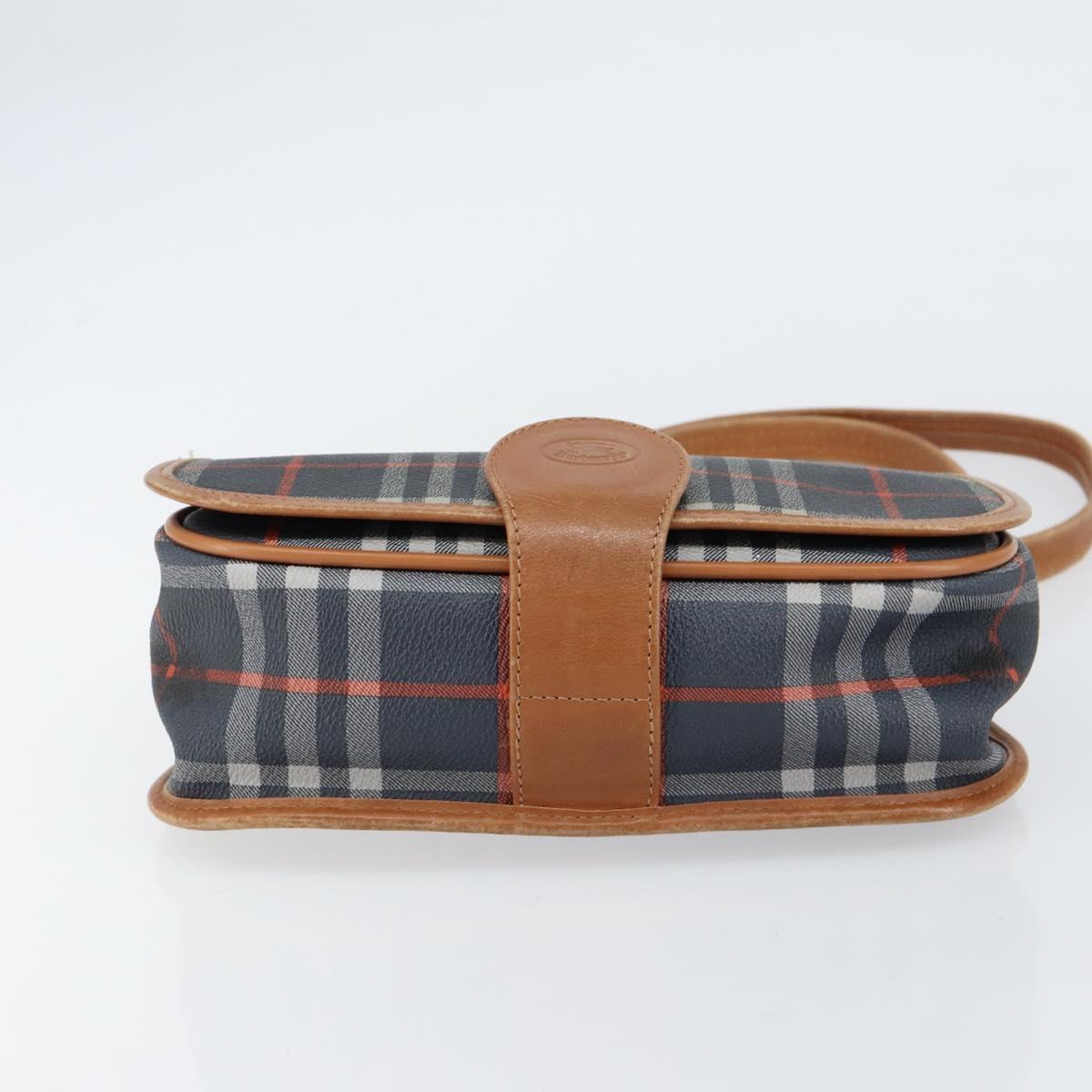 Burberrys Nova Check Shoulder Bag PVC Navy Gold Auth 155468