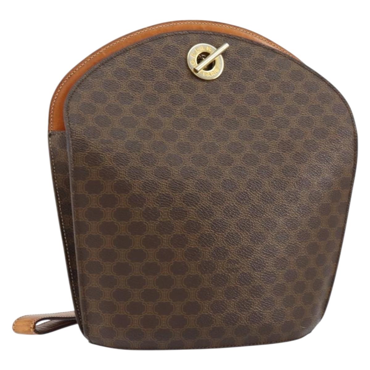 CELINE Macadam Canvas Shoulder Bag PVC Leather Brown Gold Auth 155469