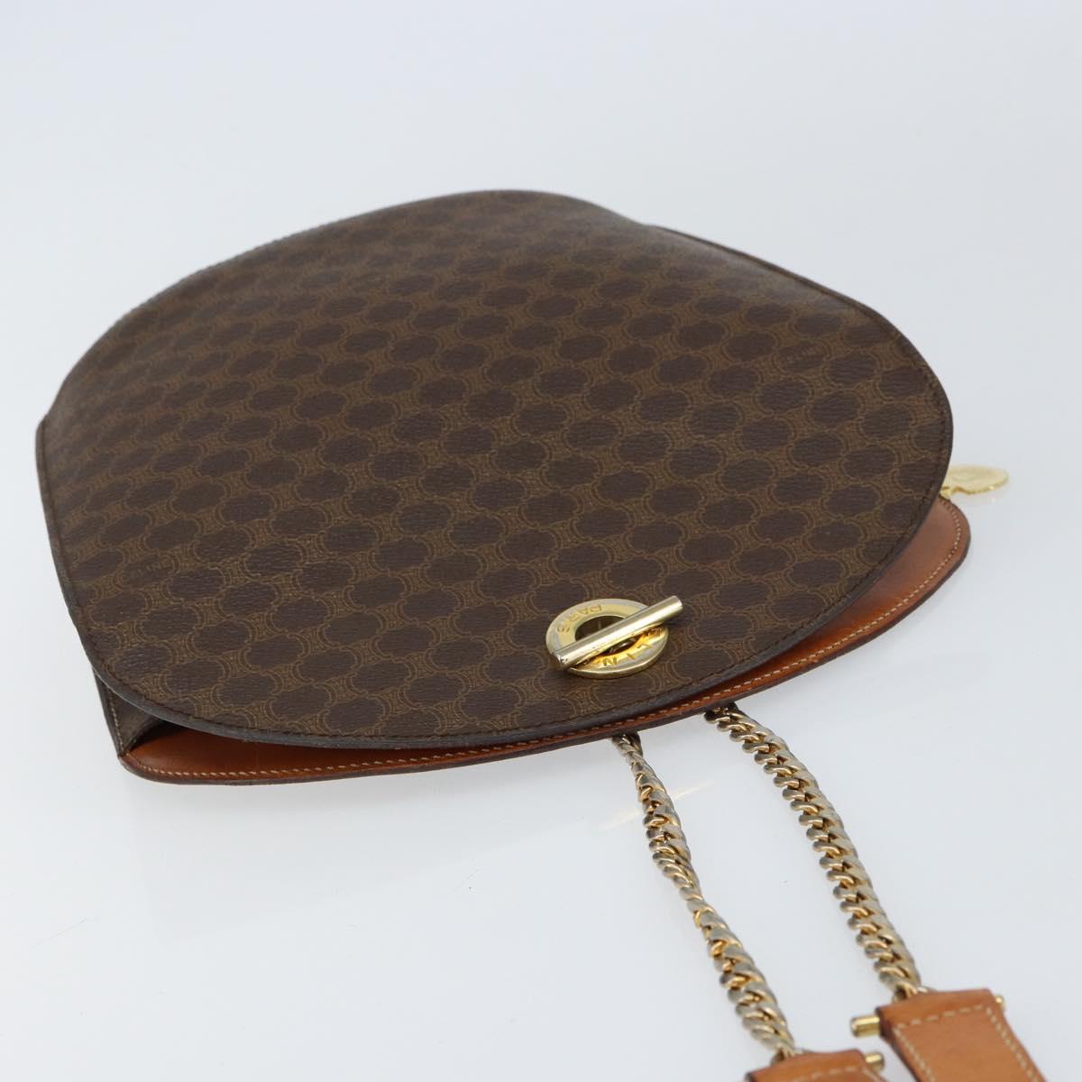 CELINE Macadam Canvas Shoulder Bag PVC Leather Brown Gold Auth 155469