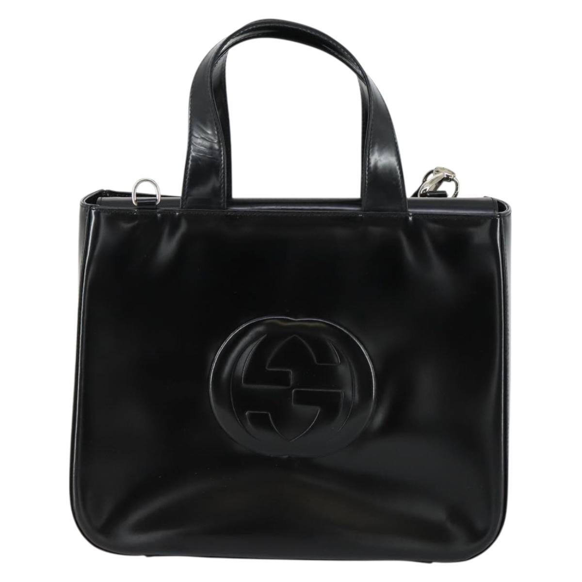 GUCCI Hand Bag Patent leather 2way Black Silver 000 2058 0504 5 Auth 155470