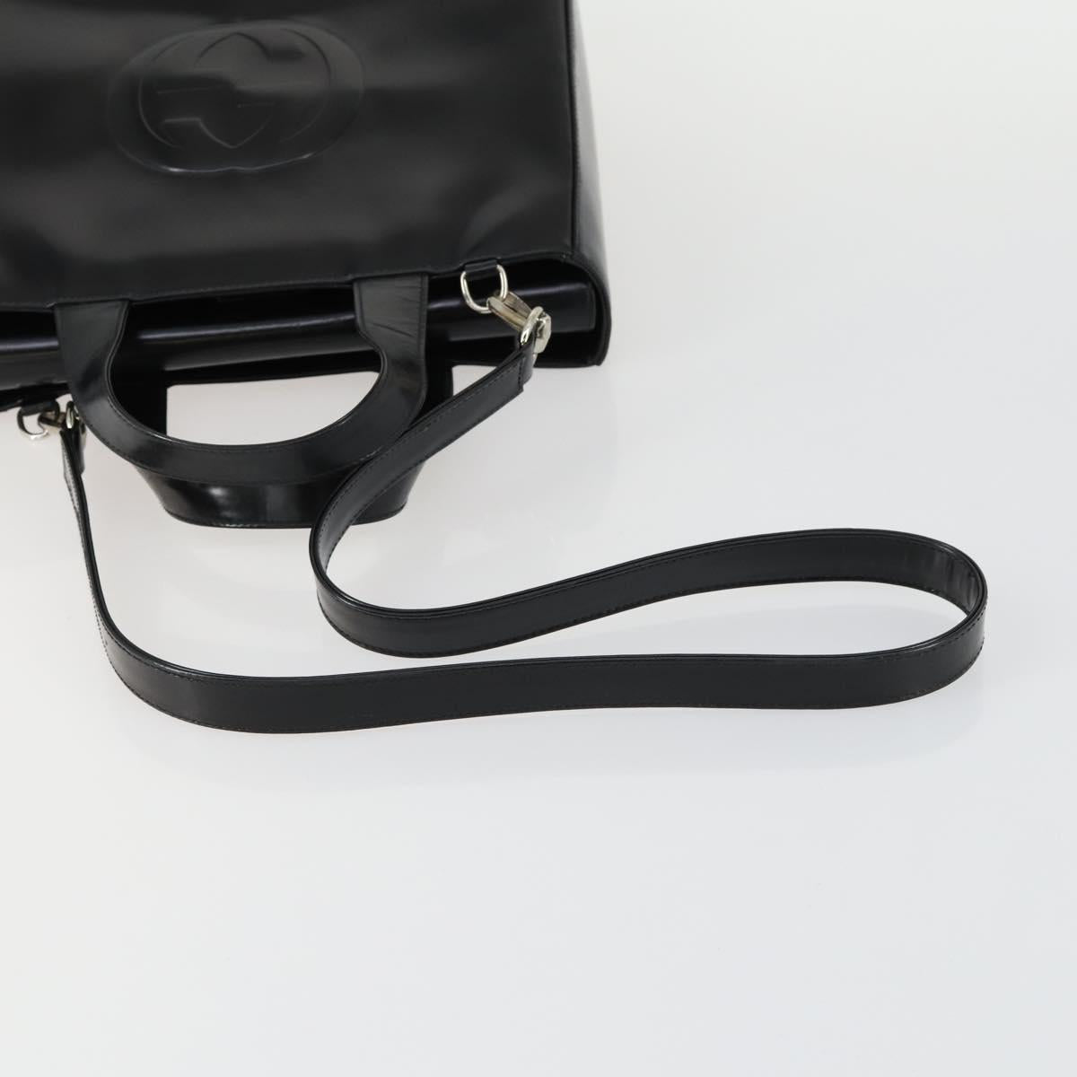 GUCCI Hand Bag Patent leather 2way Black Silver 000 2058 0504 5 Auth 155470