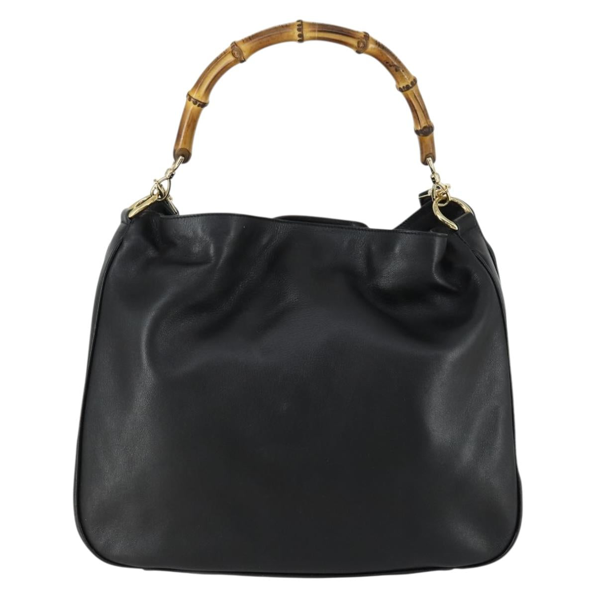 GUCCI Bamboo Shoulder Bag Leather 2way Black Gold 001 1577 Auth 155471