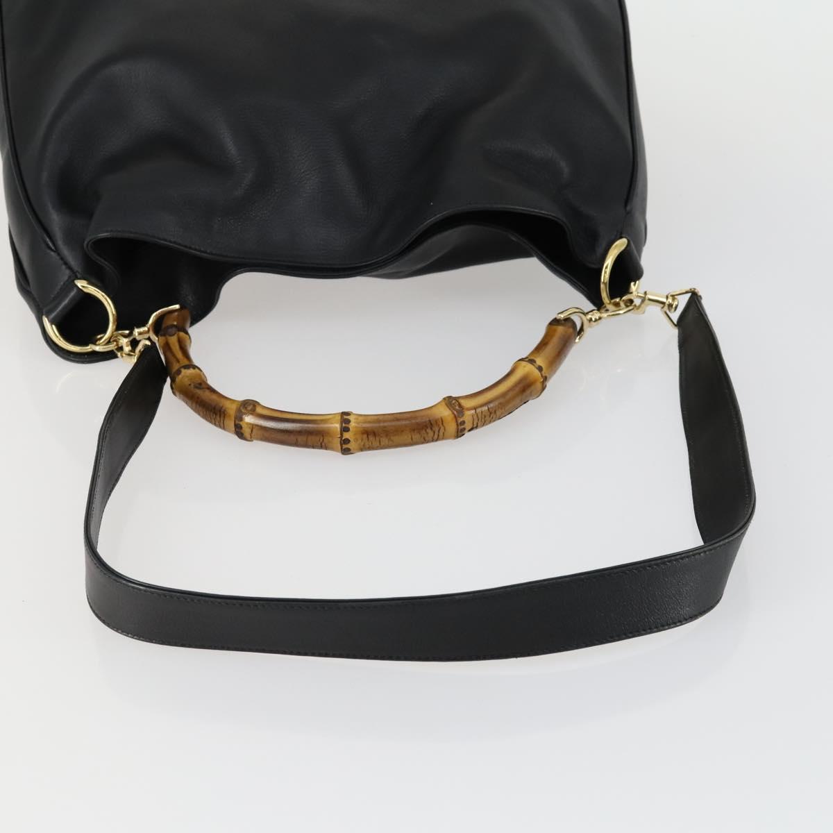 GUCCI Bamboo Shoulder Bag Leather 2way Black Gold 001 1577 Auth 155471