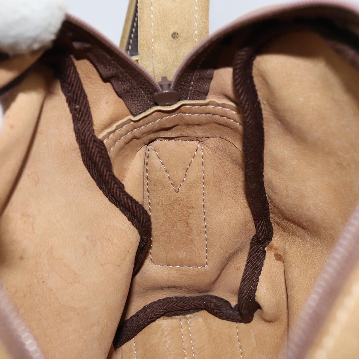 LOEWE Anagram Shoulder Bag Suede Beige Gold Auth 155473