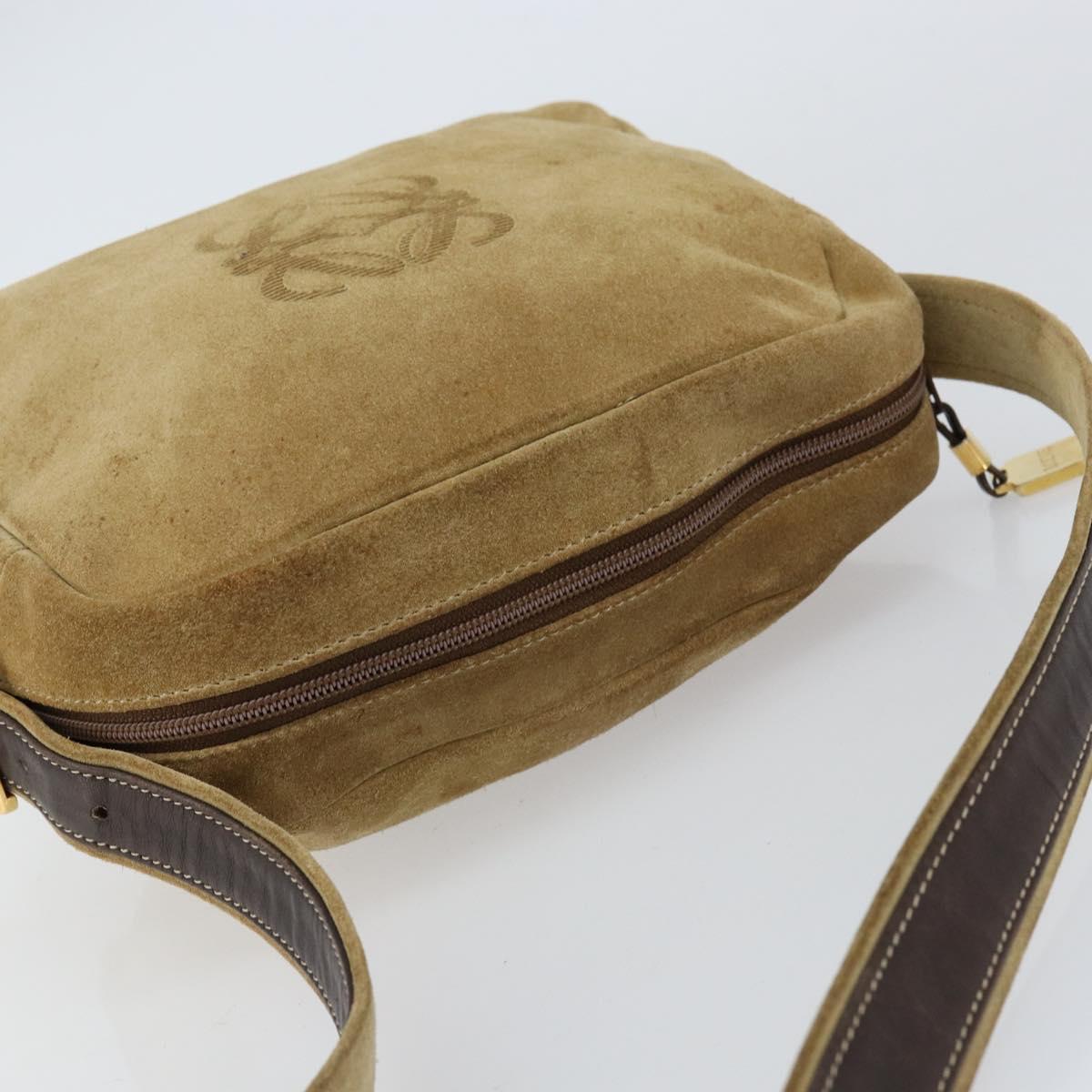 LOEWE Anagram Shoulder Bag Suede Beige Gold Auth 155473