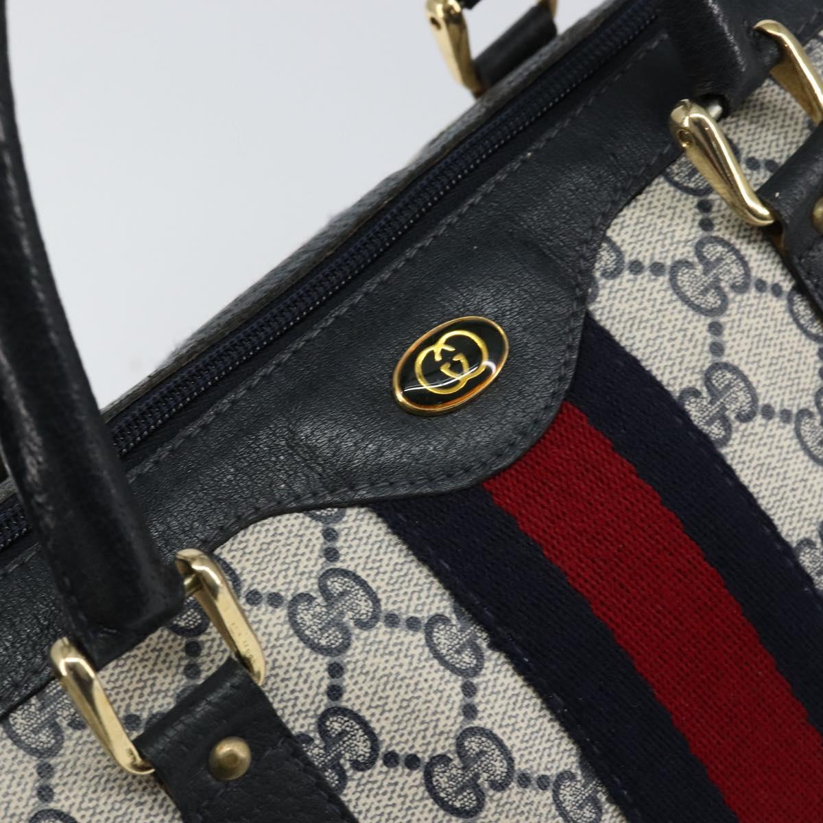 GUCCI GG Supreme Sherry Line Hand Bag PVC Navy Gold 20 001 302 Auth 155476