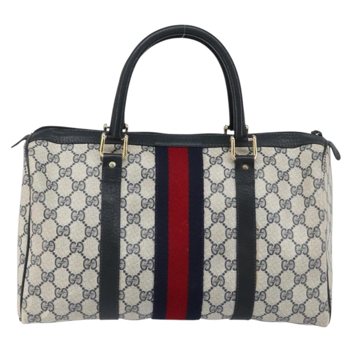 GUCCI GG Supreme Sherry Line Hand Bag PVC Navy Gold 20 001 302 Auth 155476