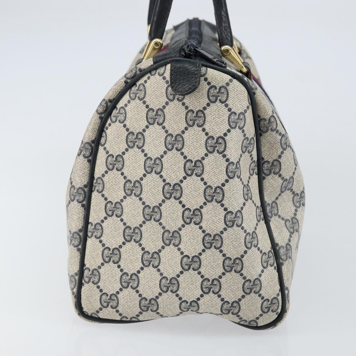 GUCCI GG Supreme Sherry Line Hand Bag PVC Navy Gold 20 001 302 Auth 155476