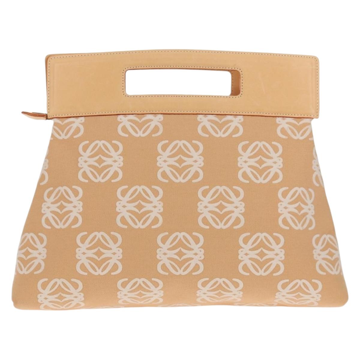 LOEWE Anagram Hand Bag Canvas Beige Gold Auth 155478V