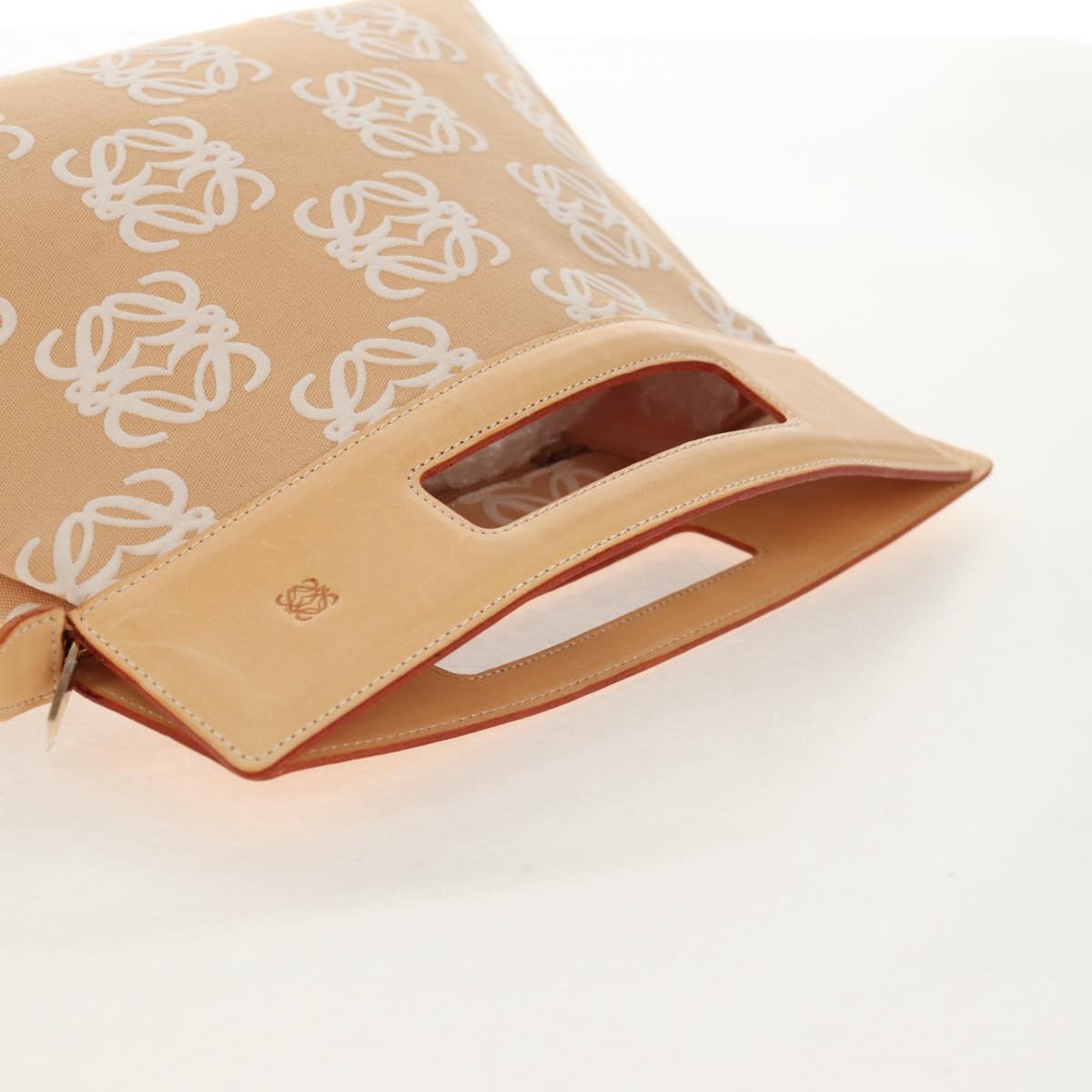 LOEWE Anagram Hand Bag Canvas Beige Gold Auth 155478V