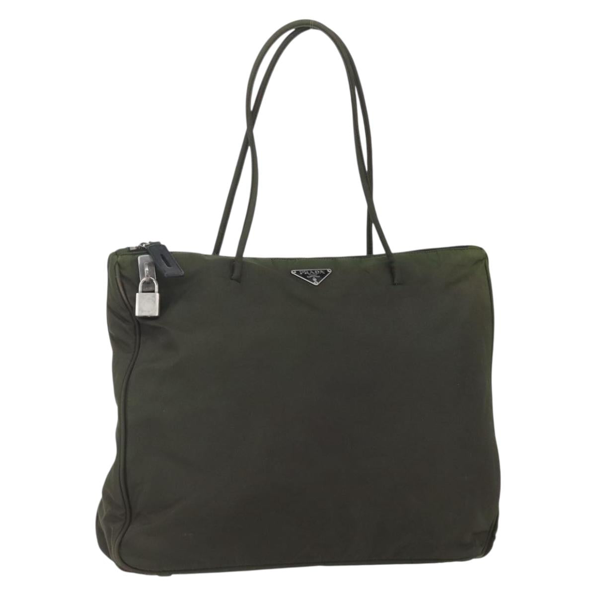 PRADA Tote Bag Nylon Green Silver Auth 155497