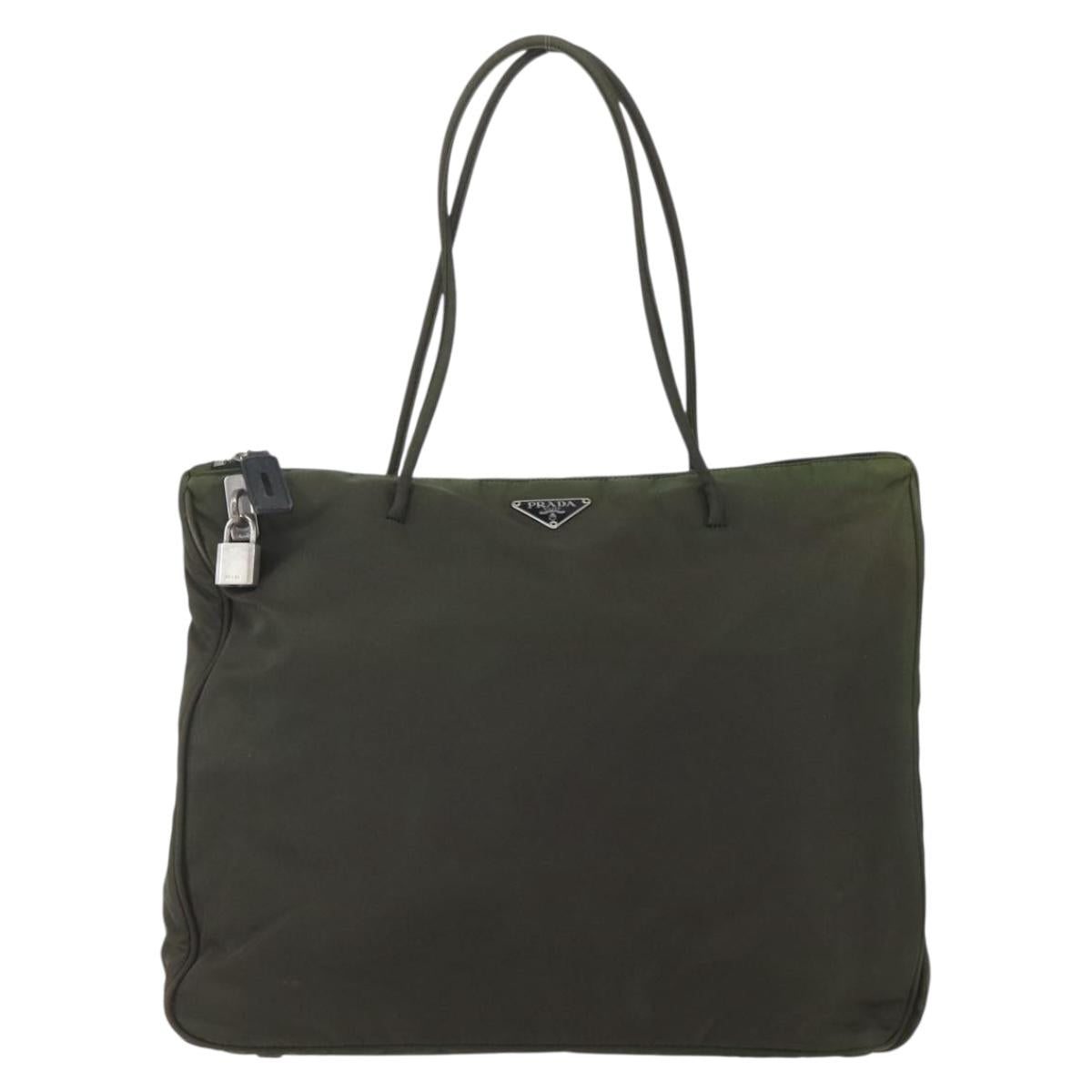 PRADA Tote Bag Nylon Green Silver Auth 155497