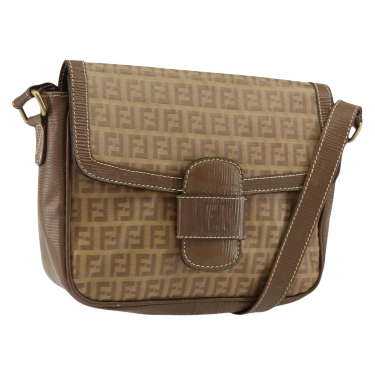 FENDI Zucchino Canvas Shoulder Bag Coated Canvas Beige Auth 155500