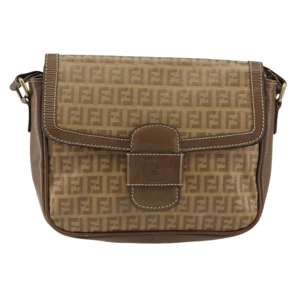 FENDI Zucchino Canvas Shoulder Bag Coated Canvas Beige Auth 155500