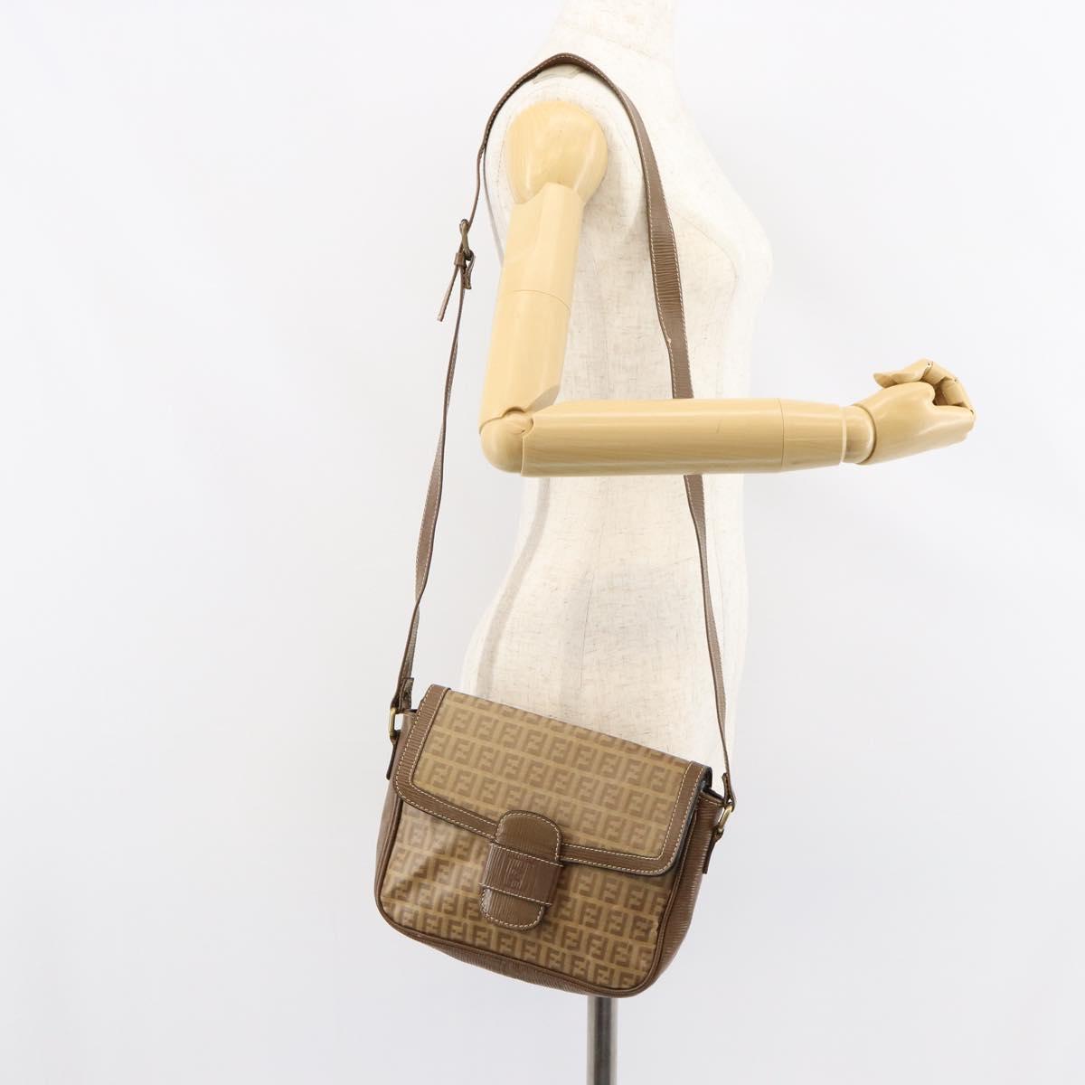 FENDI Zucchino Canvas Shoulder Bag Coated Canvas Beige Auth 155500