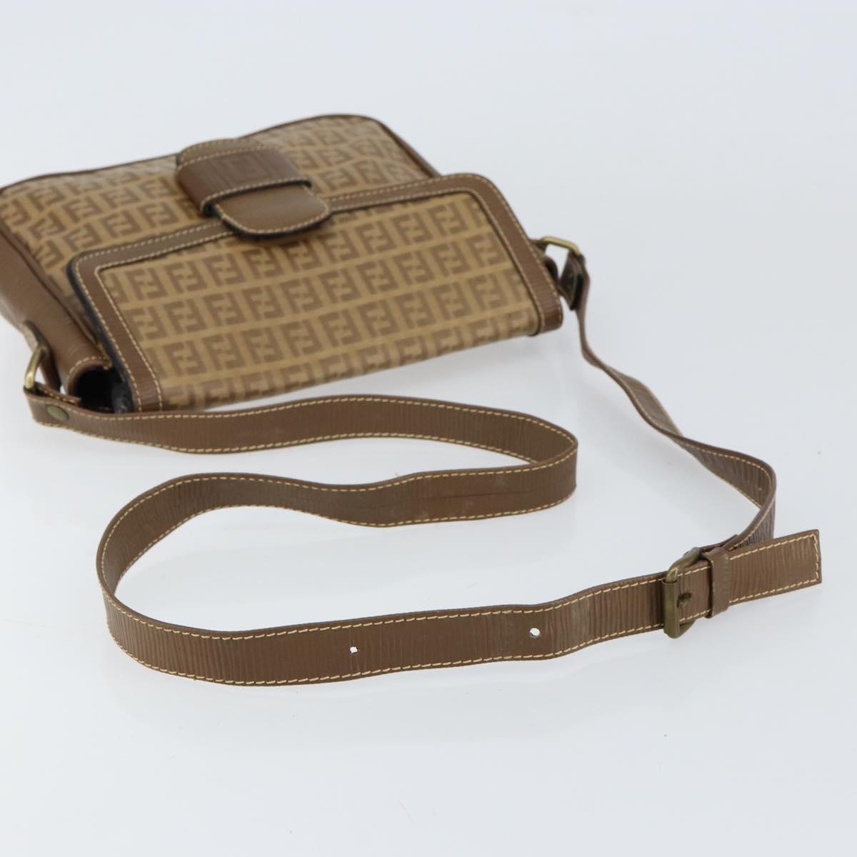 FENDI Zucchino Canvas Shoulder Bag Coated Canvas Beige Auth 155500