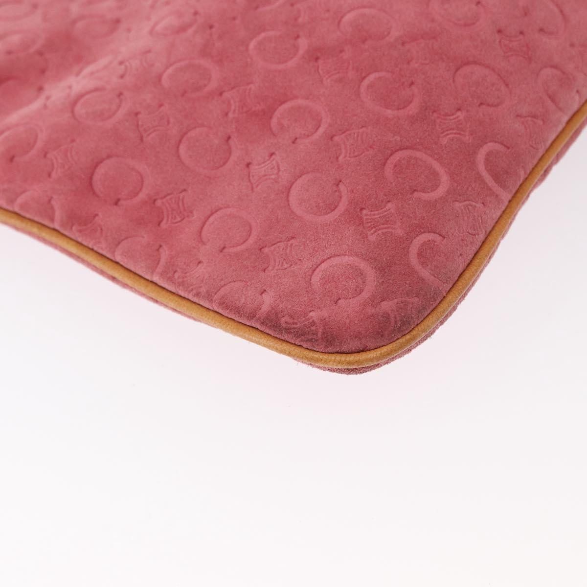 CELINE C Macadam Canvas Shoulder Bag Suede Pink Gold Auth 155501