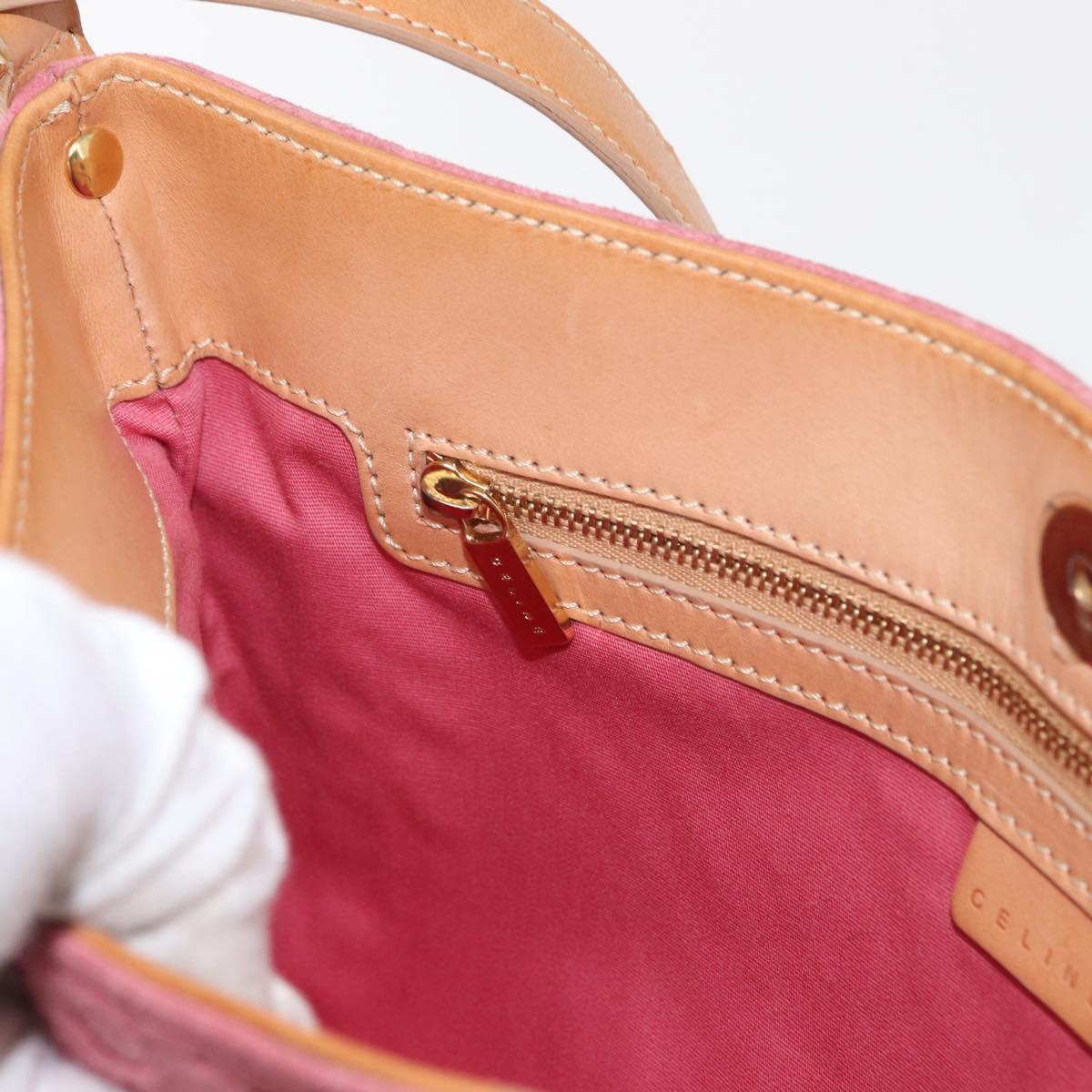 CELINE C Macadam Canvas Shoulder Bag Suede Pink Gold Auth 155501