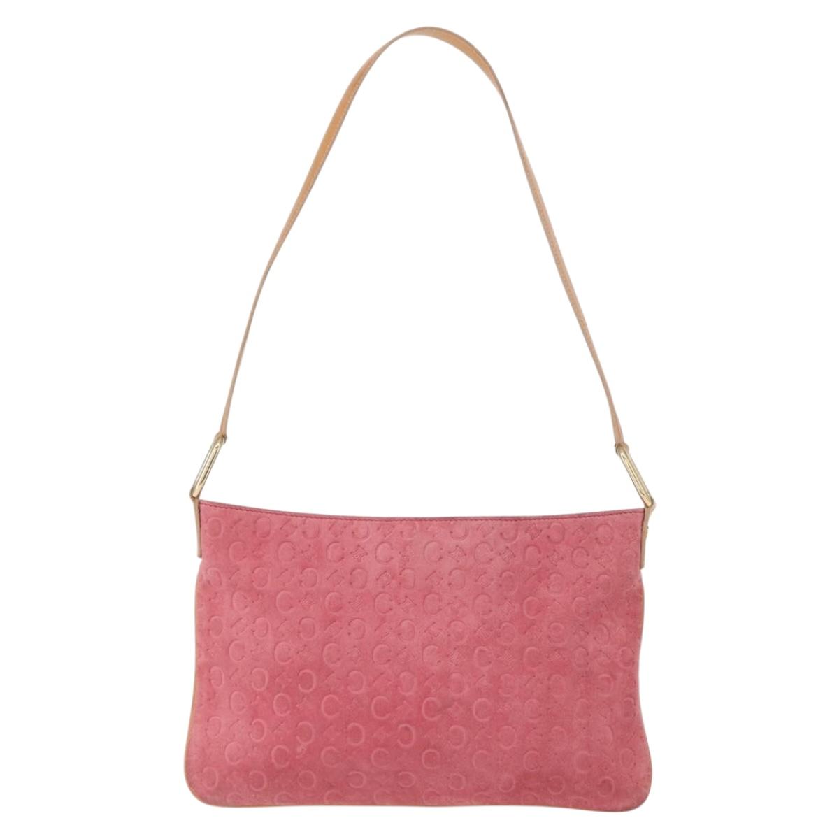 CELINE C Macadam Canvas Shoulder Bag Suede Pink Gold Auth 155501