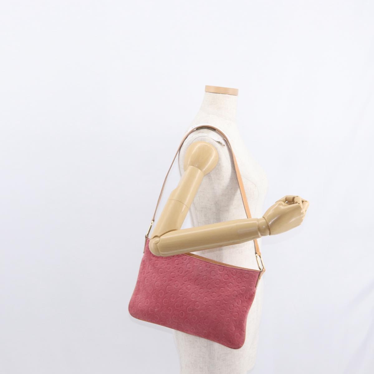 CELINE C Macadam Canvas Shoulder Bag Suede Pink Gold Auth 155501