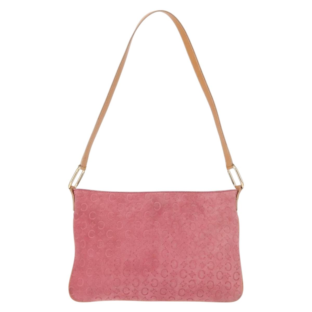 CELINE C Macadam Canvas Shoulder Bag Suede Pink Gold Auth 155501