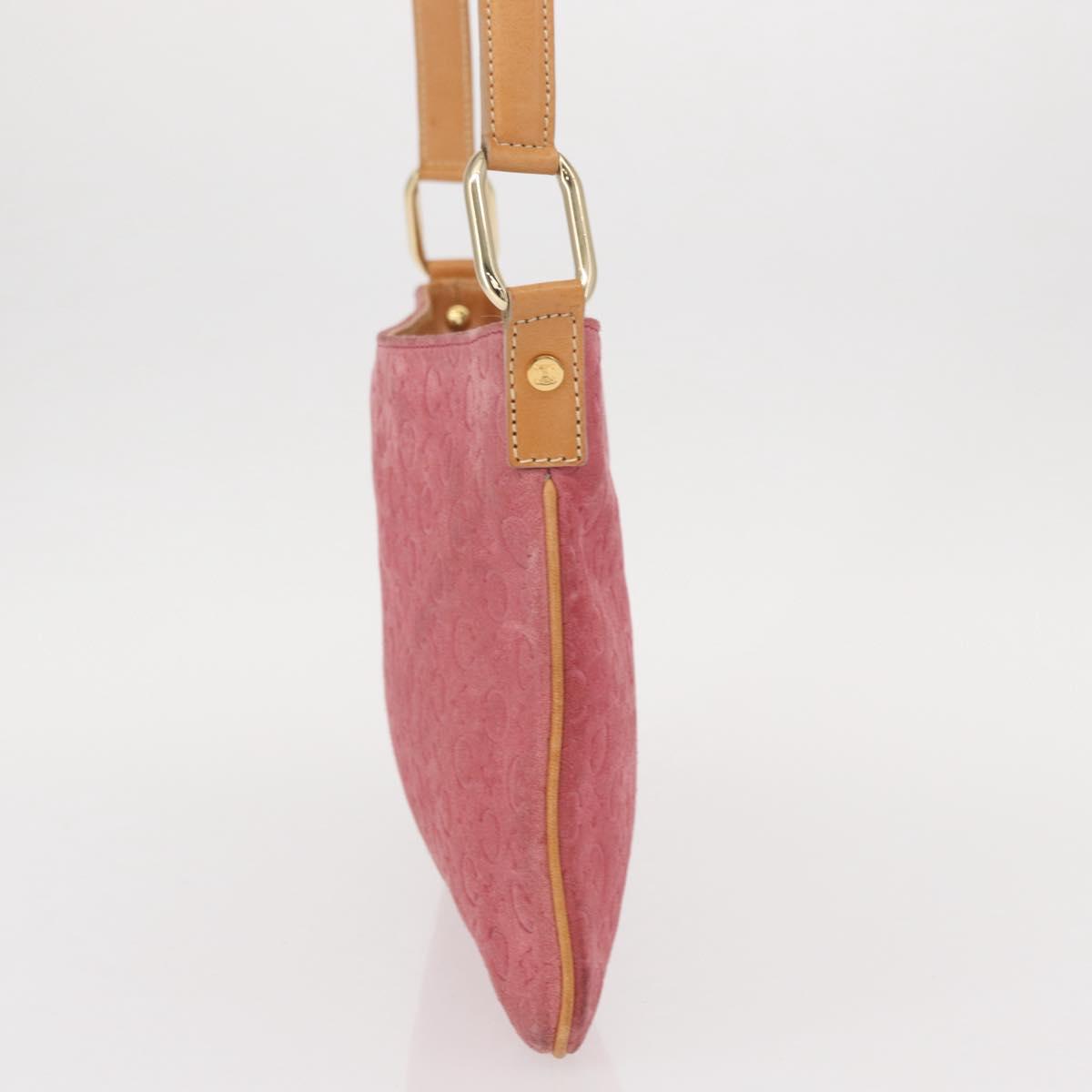 CELINE C Macadam Canvas Shoulder Bag Suede Pink Gold Auth 155501