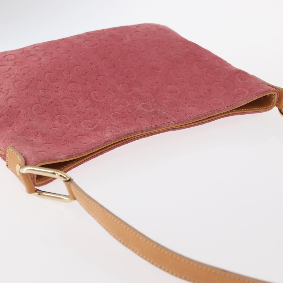 CELINE C Macadam Canvas Shoulder Bag Suede Pink Gold Auth 155501