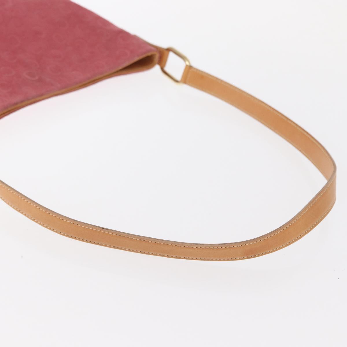 CELINE C Macadam Canvas Shoulder Bag Suede Pink Gold Auth 155501