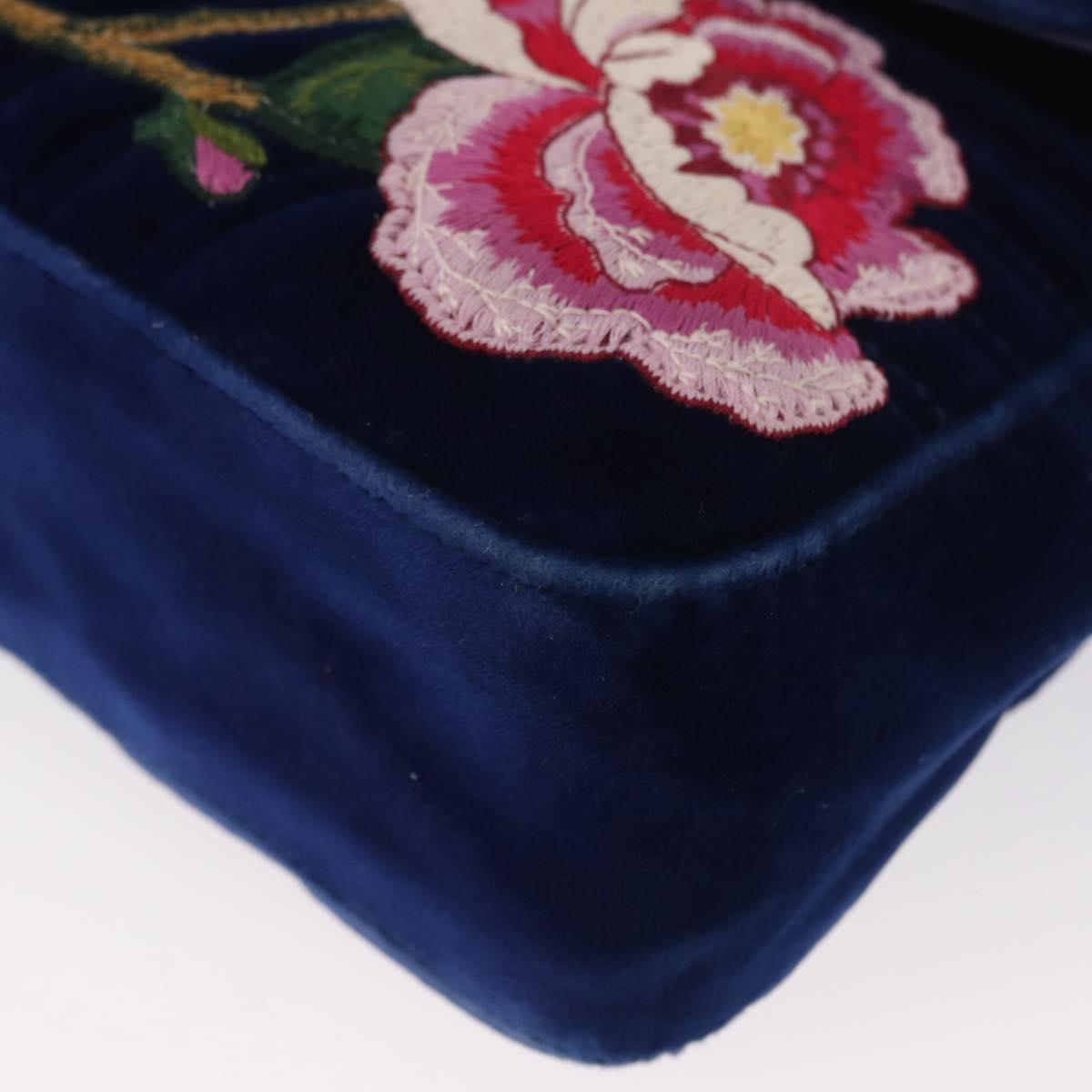 GUCCI Chain MODERN GG Marmont Shoulder Bag Velor Blue Gold 443496 Auth 155504