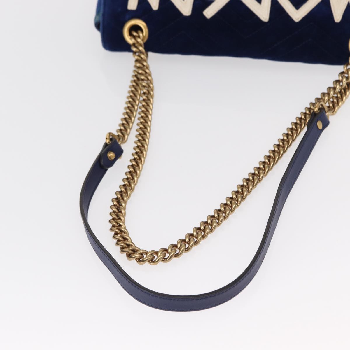 GUCCI Chain MODERN GG Marmont Shoulder Bag Velor Blue Gold 443496 Auth 155504