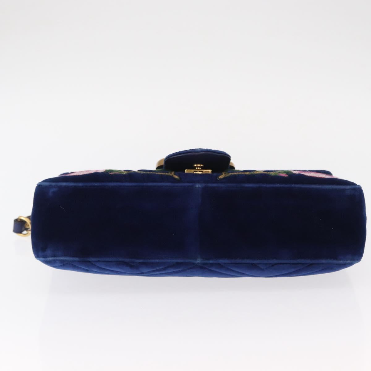 GUCCI Chain MODERN GG Marmont Shoulder Bag Velor Blue Gold 443496 Auth 155504