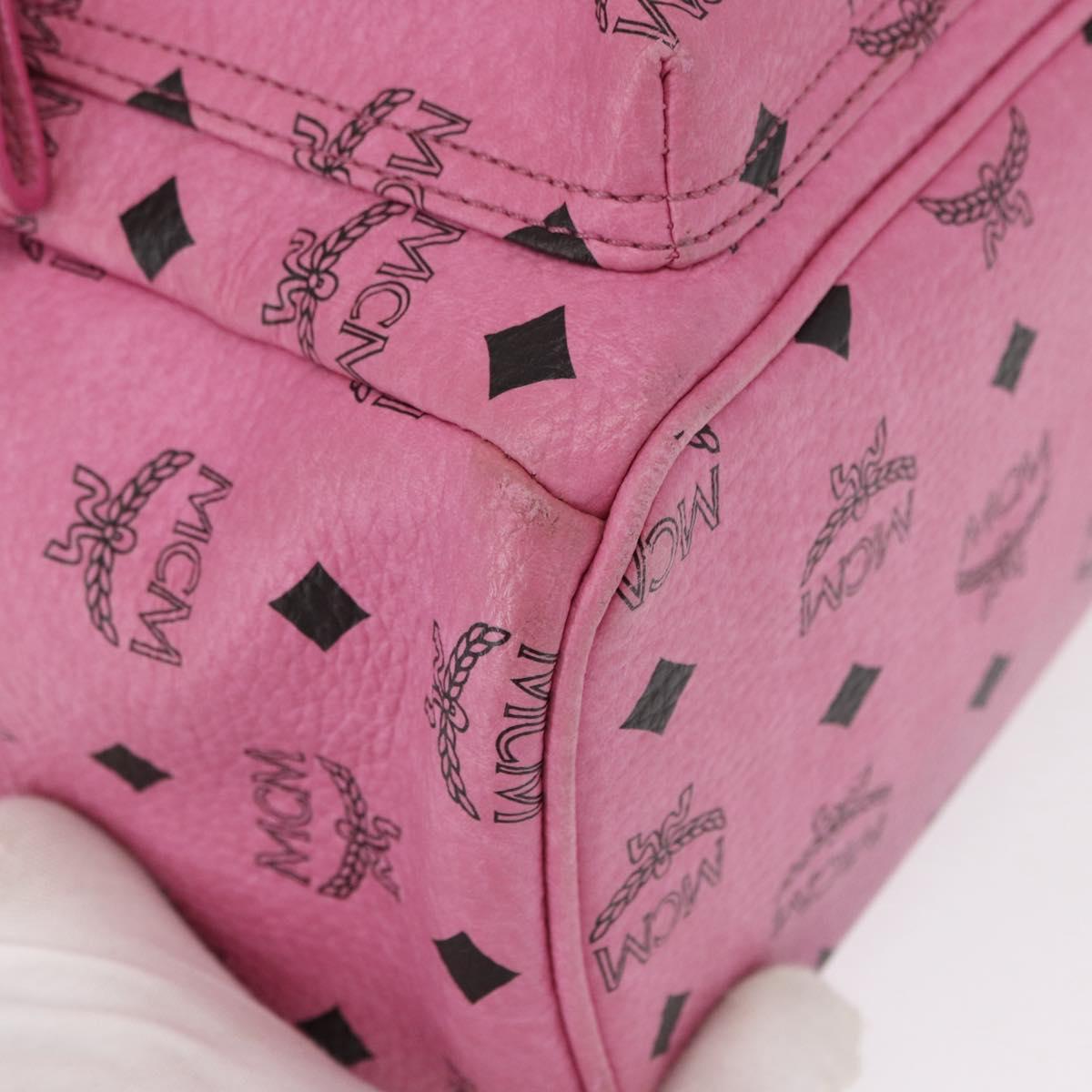 MCM Vicetos Logogram 360 Backpack PVC Leather Pink Gold Silver Auth 155541