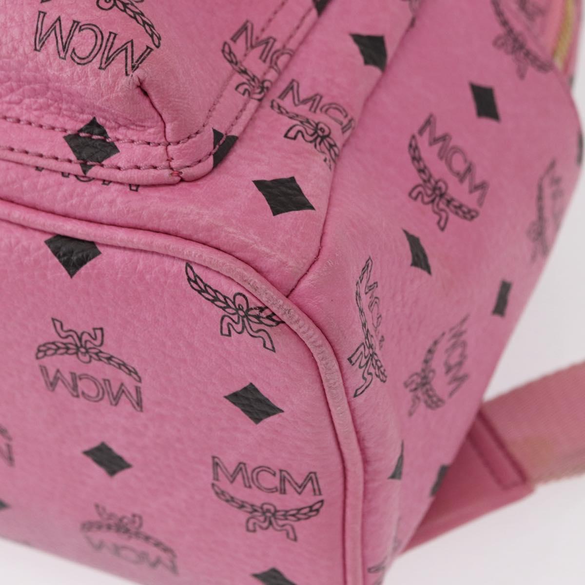 MCM Vicetos Logogram 360 Backpack PVC Leather Pink Gold Silver Auth 155541