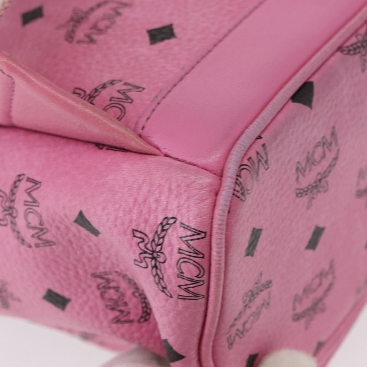 MCM Vicetos Logogram 360 Backpack PVC Leather Pink Gold Silver Auth 155541