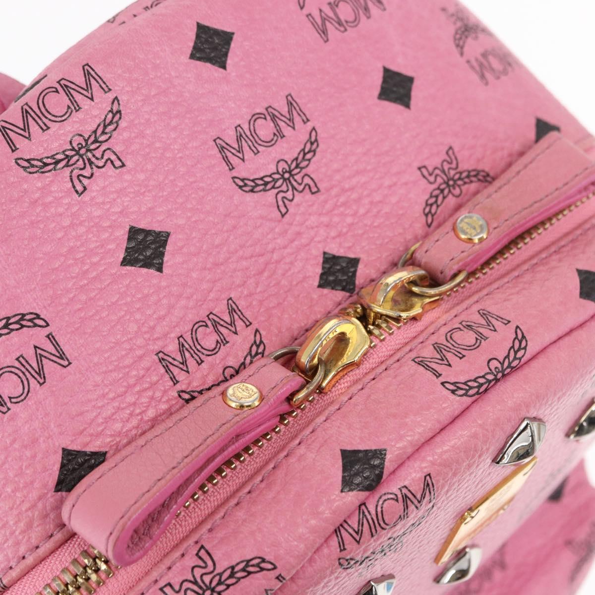 MCM Vicetos Logogram 360 Backpack PVC Leather Pink Gold Silver Auth 155541